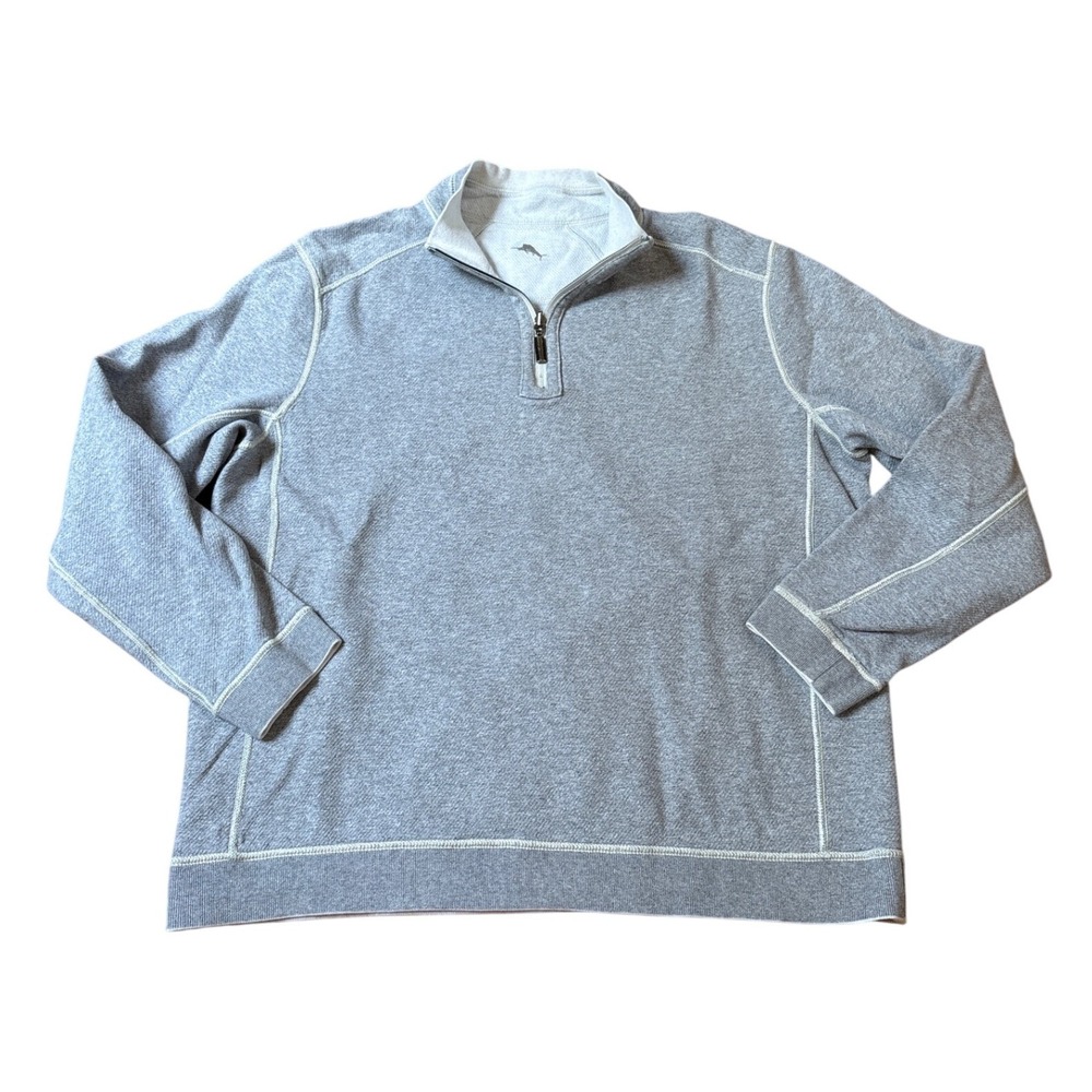 Tommy Bahama Reversible Quarter Zip Pullover Mens Gray Contrast Stitch SIZE L